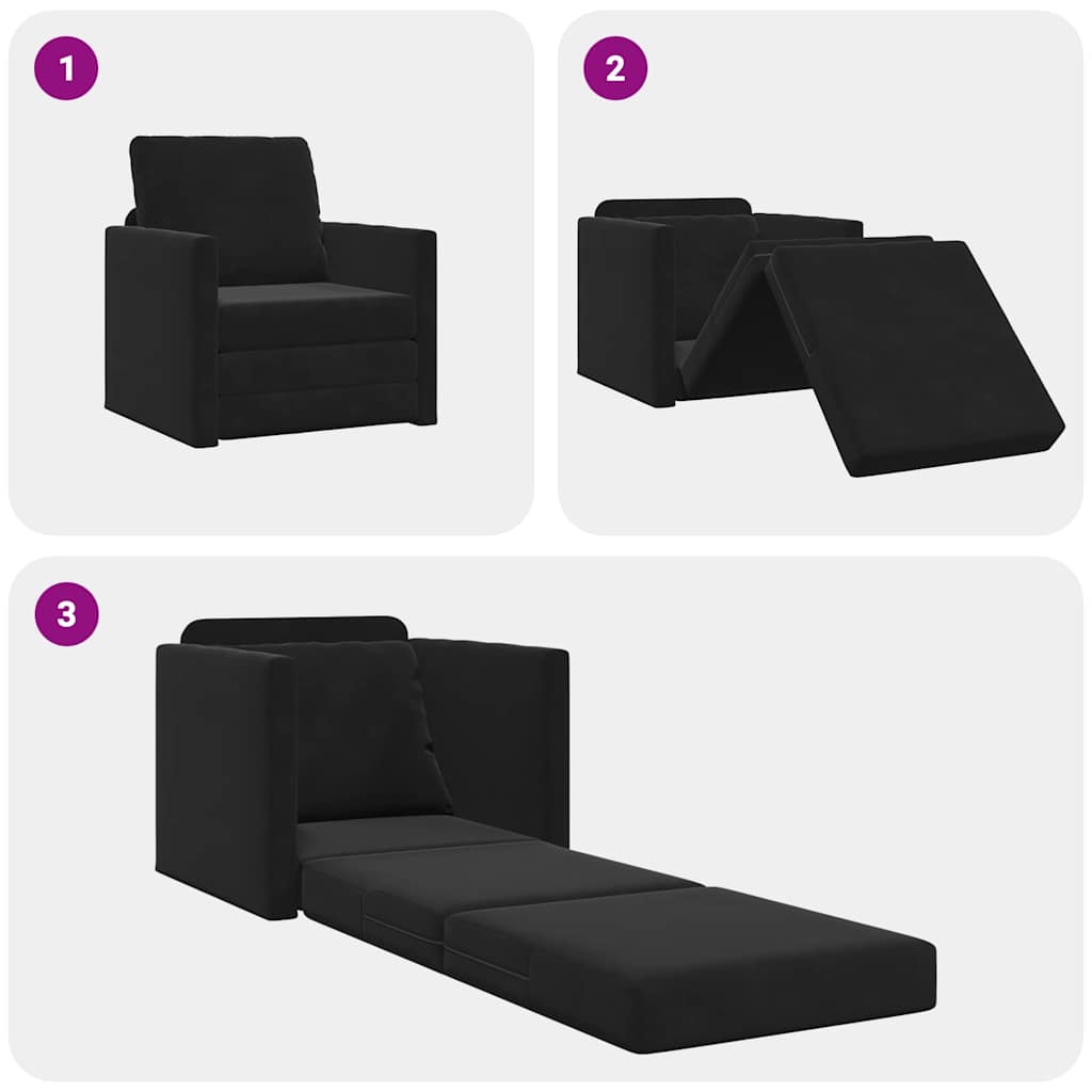 Floor Sofa Bed with Cushion Black 74 x 77 x 81 cm Velvet
