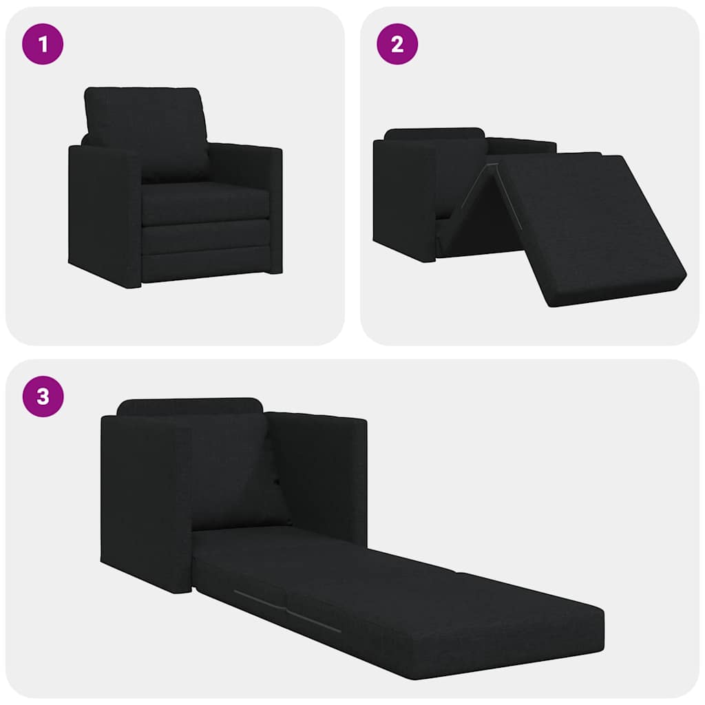 Floor Sofa Bed with Cushion Black 74 x 77 x 81 cm Fabric