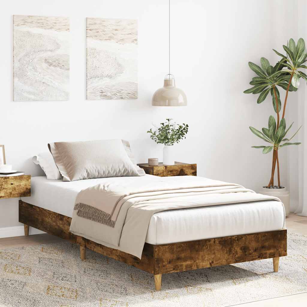 Bed Frame No Mattress Smoked Oak 90x190 cm Single Engineered Wood