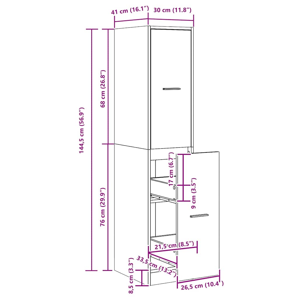 Apothecary Cabinet Black Oak 30x41x144.5 cm Engineered Wood