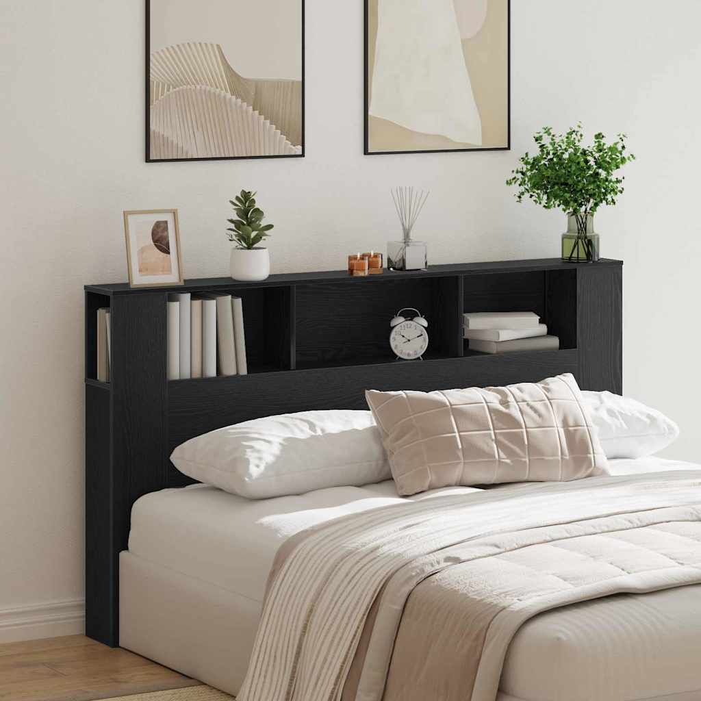Headboard Cabinet with Storage Black oak 180 x 18.5 x 102.5 cm