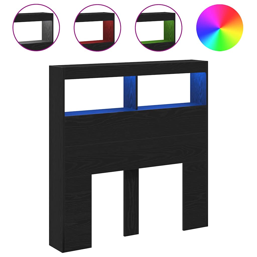 Headboard Cabinet with LED Black Oak 100x17x102 cm