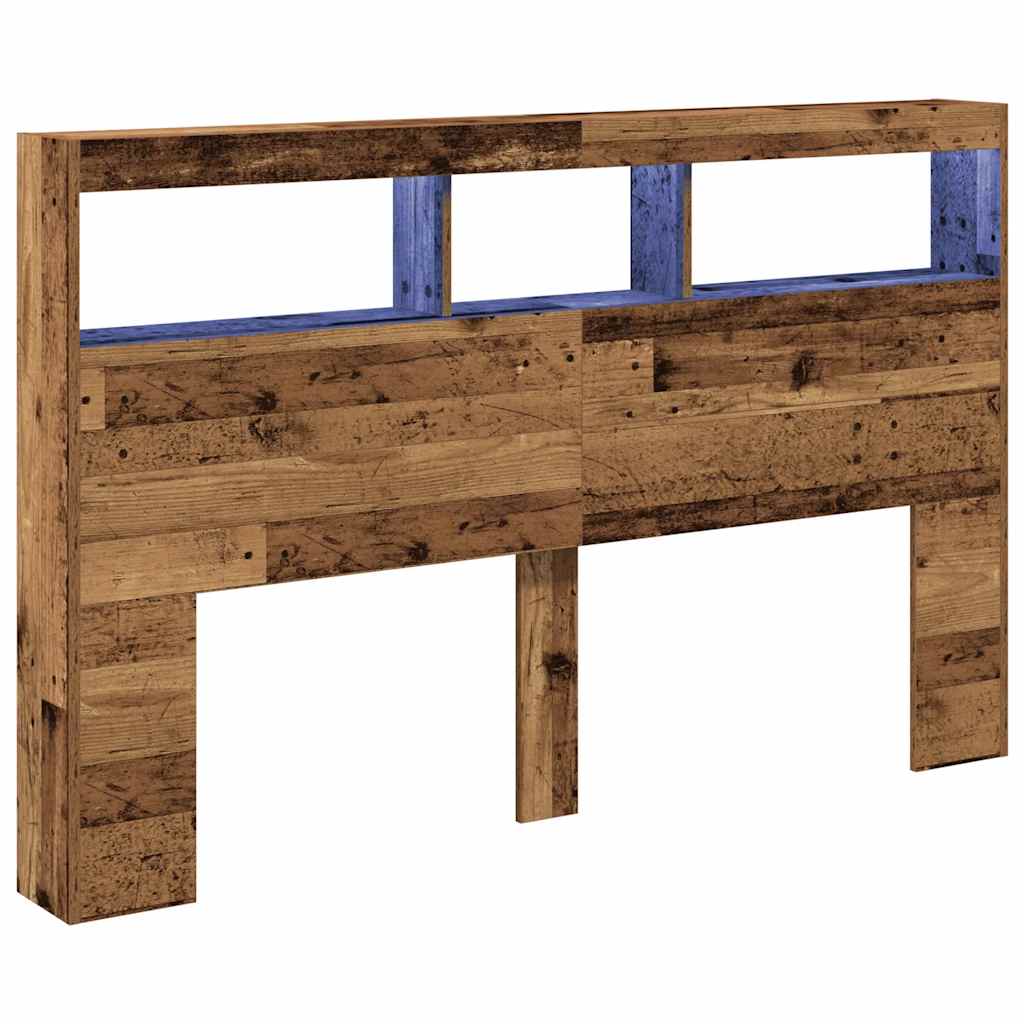 Headboard Cabinet with LED Old Wood 160x17x102 cm