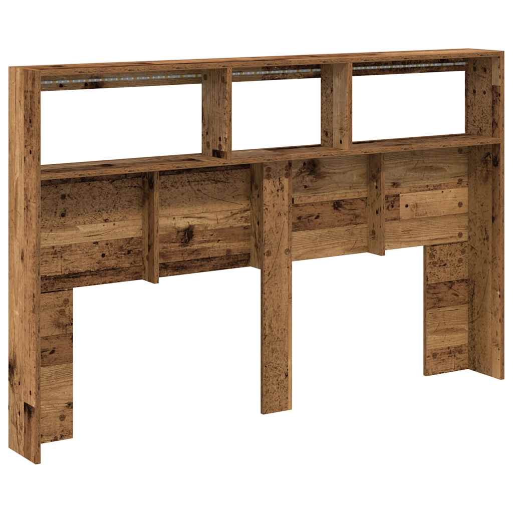 Headboard Cabinet with LED Old Wood 160x17x102 cm