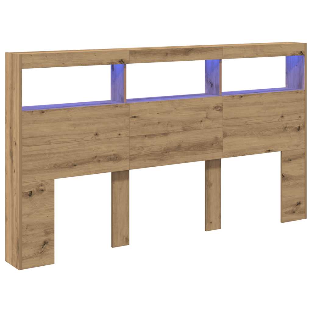 Headboard Cabinet with LED Artisan Oak 180x17x102 cm