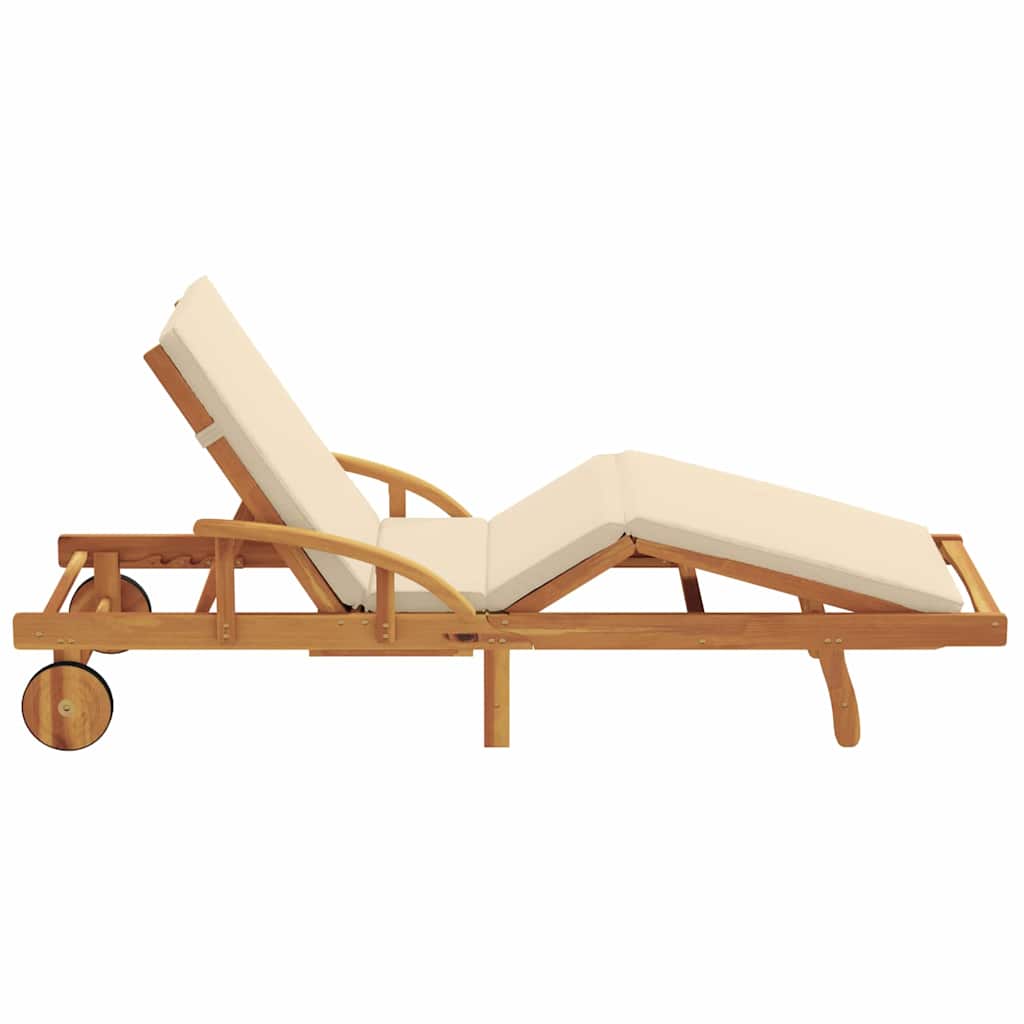 Sun Lounger Reclining Beige 200 x 67 x 84cm Solid Acacia wood