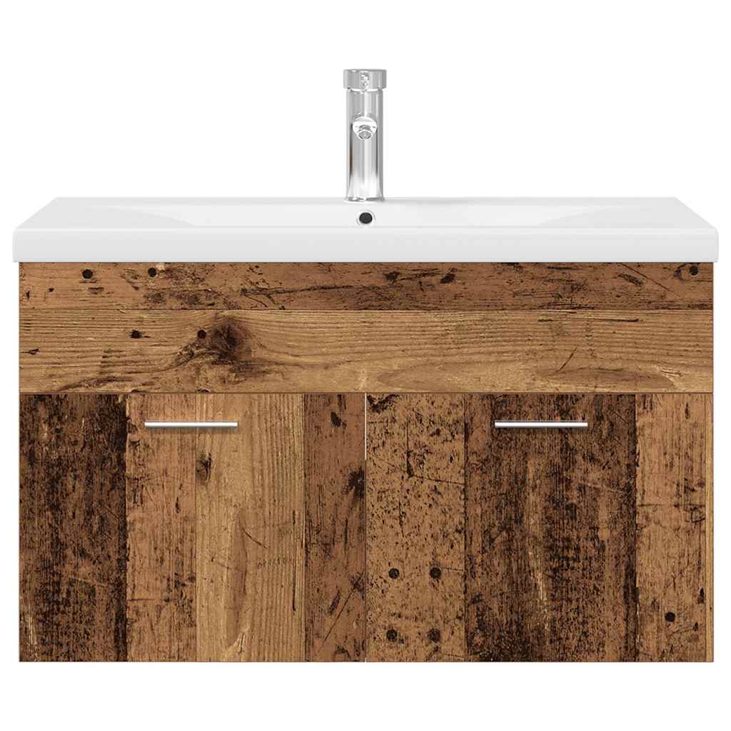 Sink Cabinet with Built-in Basin and Faucet Old Wood