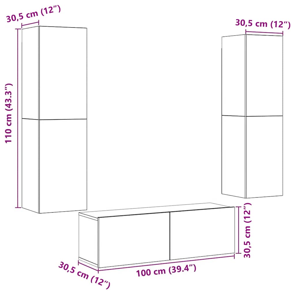 Wall Mounted TV cabinets 3 pcs Old Wood Engineered Wood