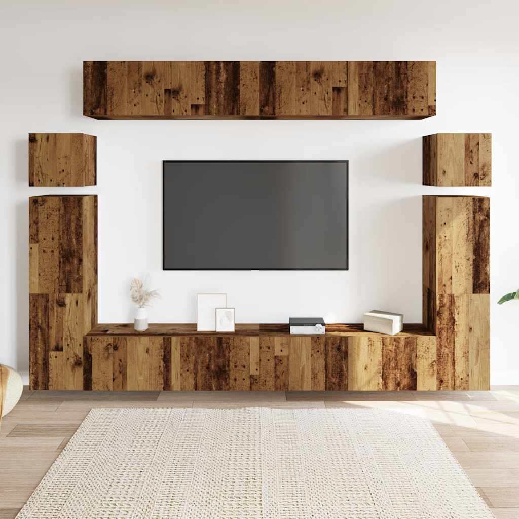 8 Piece TV Cabinet Set Wall-mounted Old Wood Engineered Wood