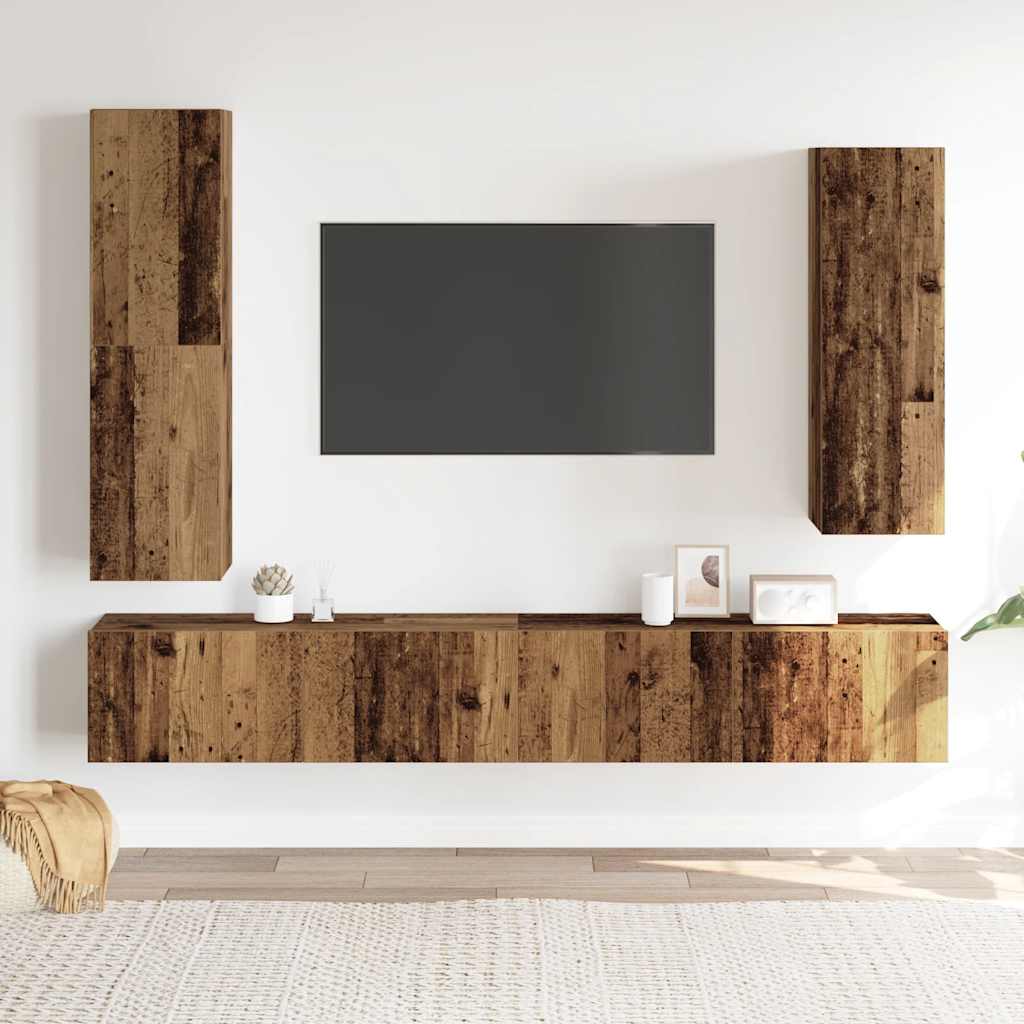 4 Piece TV Cabinet Set Wall-mounted Old Wood Engineered Wood