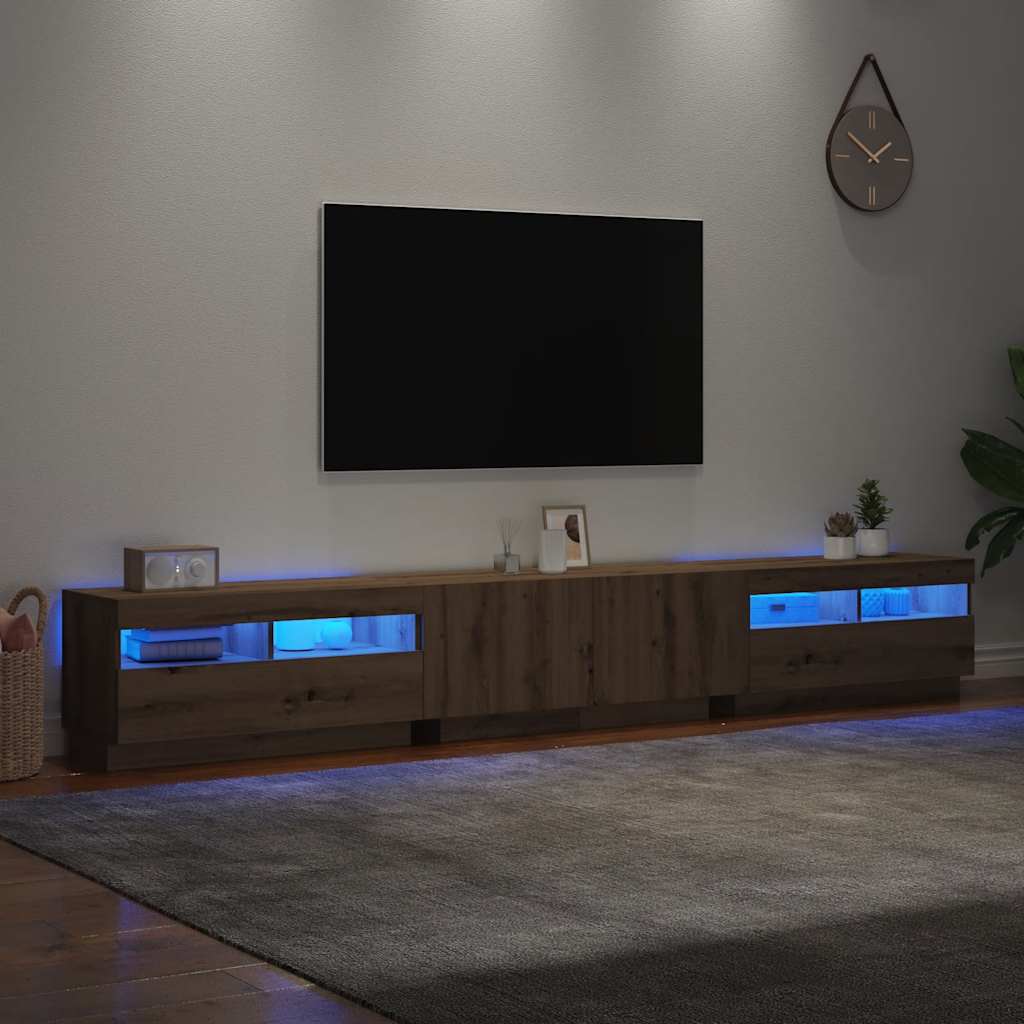 TV Cabinet with LED Lights Artisan Oak 260x35x40 cm Engineered Wood