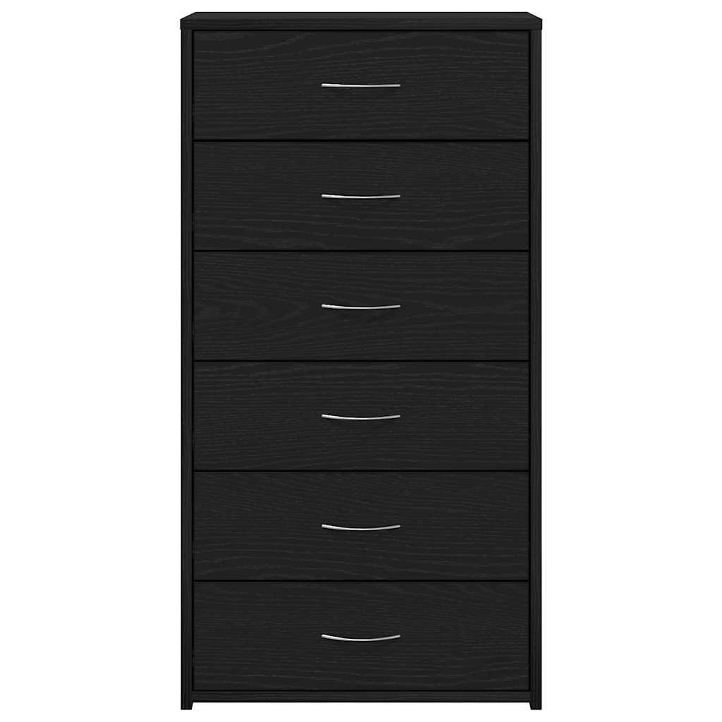Sideboard with 6 Drawers Black Oak 50x34x96 cm Engineered Wood