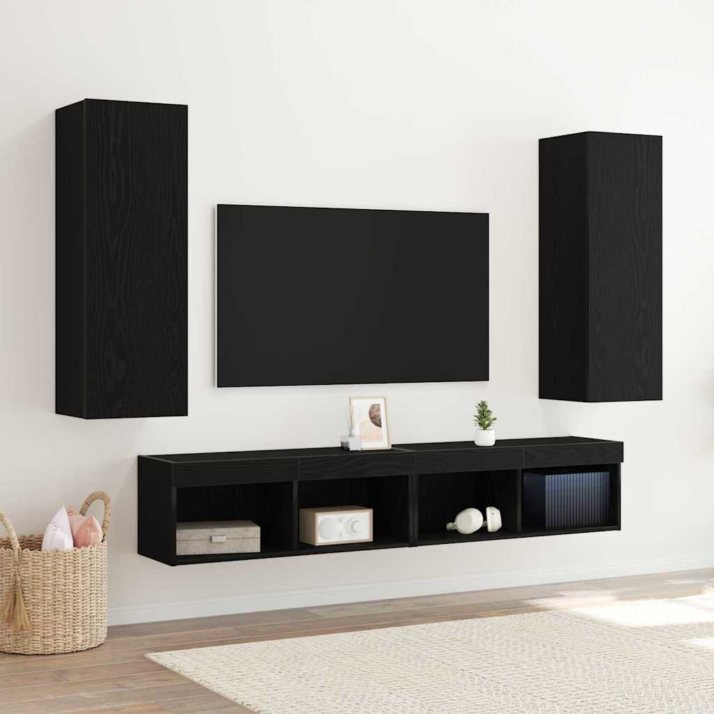 Wall TV Cabinet Wall-mounted 2 pcs Black oak 30.5 x 30 x 90 cm