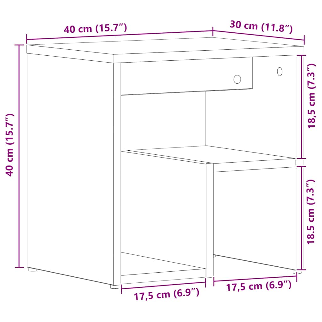 Bedside Cabinet Black oak 40 x 30 x 40 cm Engineered wood