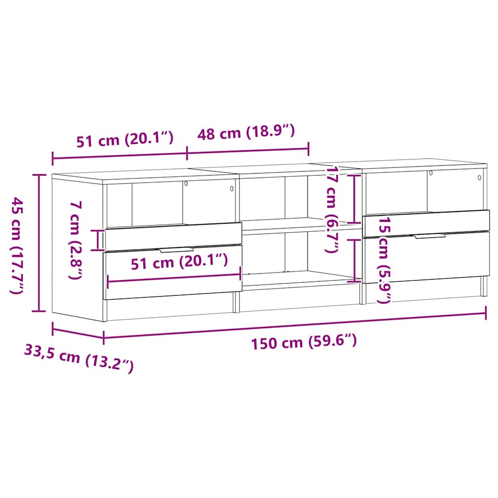 TV Cabinet with Drawer Black 150 x 33.5 x 45 cm Engineered wood