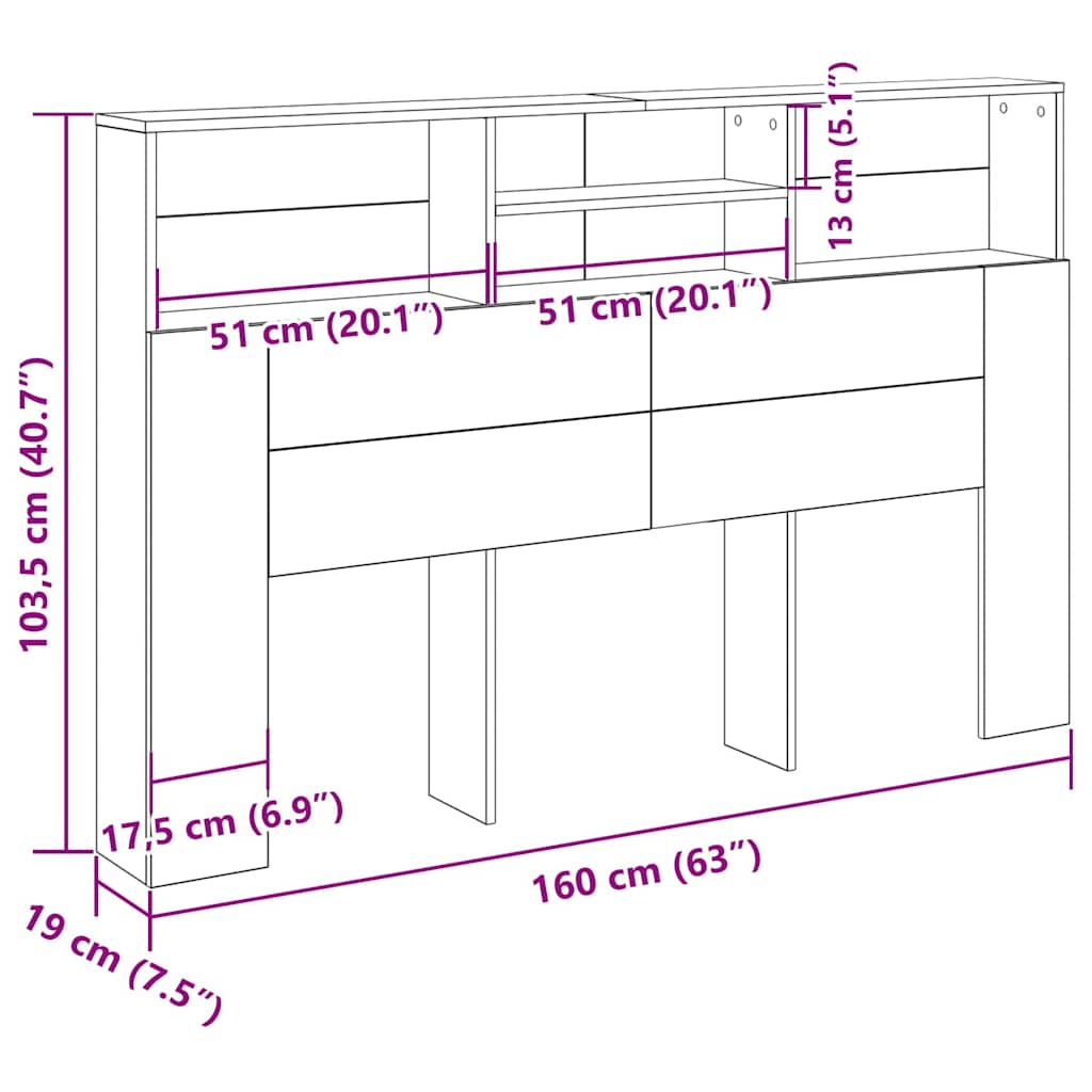 Headboard Cabinet Black oak 160 x 19 x 103.5 cm Engineered wood