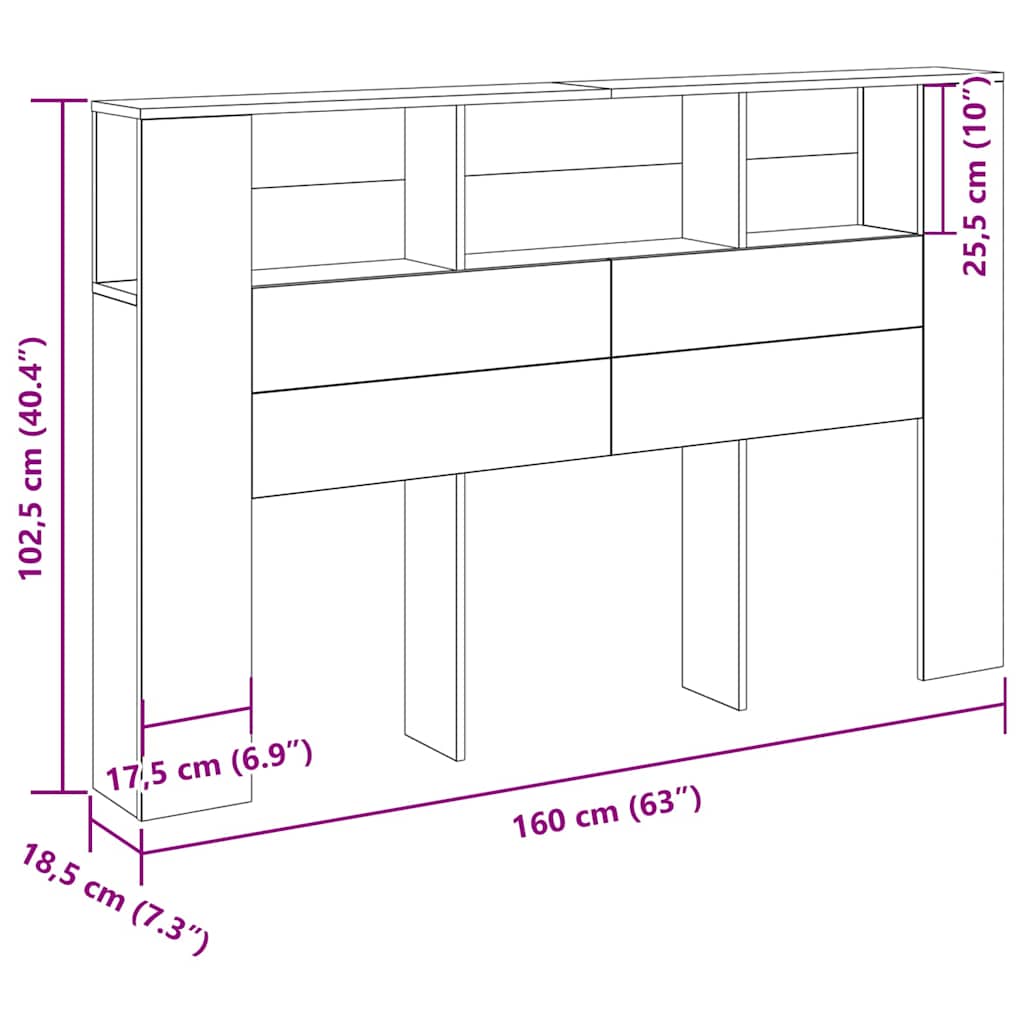 Headboard Cabinet Black oak 160 x 19 x 104.5 cm Engineered wood