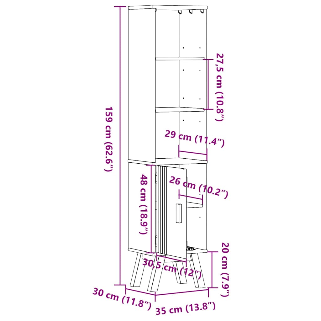 Bathroom Cabinet Olden Brown 35 x 30 x 159 cm Solid Pine wood