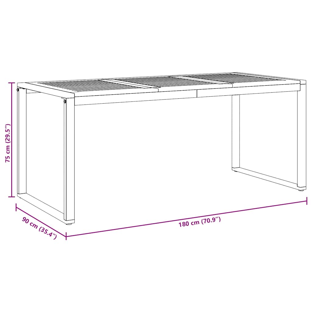 Garden Dining Table Grey 180 x 90 x 75 cm