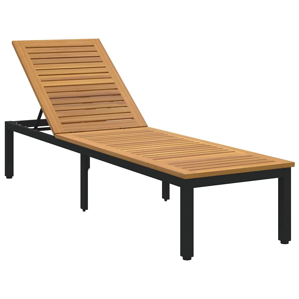 Sun lounger Reclining Black 200 x 55 x 35cm Solid Acacia wood