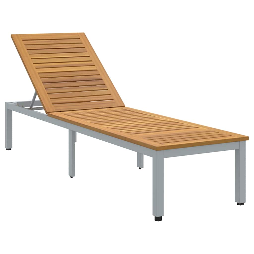 Sun lounger Reclining Grey 200 x 55 x 35cm Solid Acacia wood