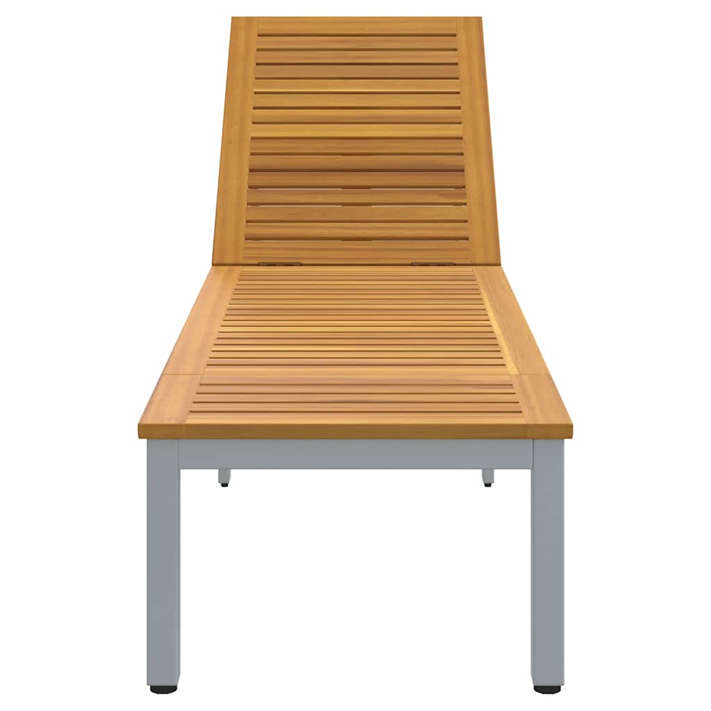Sun lounger Reclining Grey 200 x 55 x 35cm Solid Acacia wood