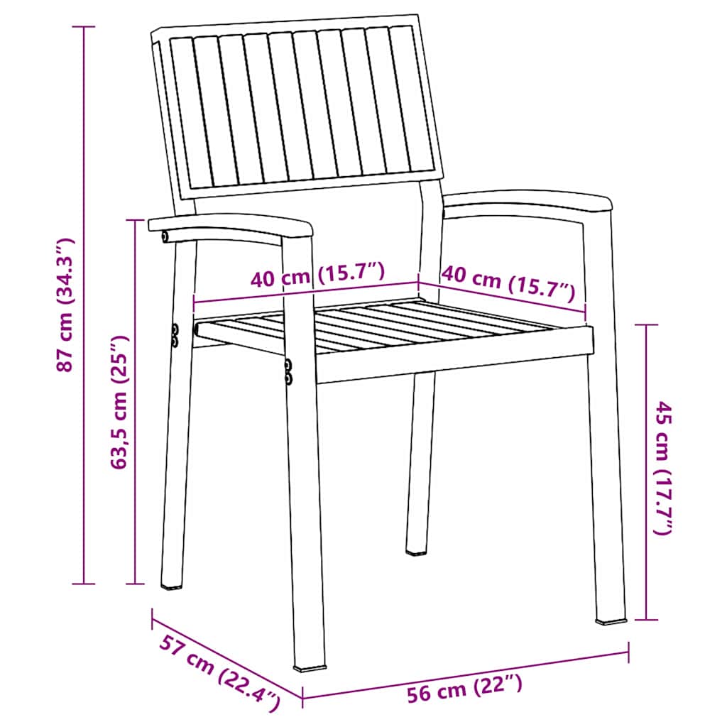 Garden Chair 2 pcs Brown 56 x 57 x 87cm Solid Acacia wood