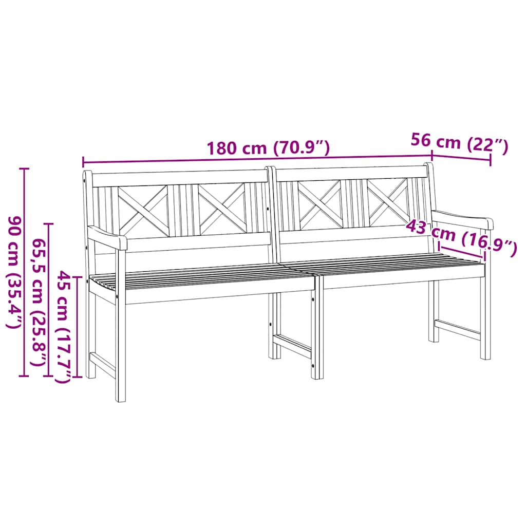 Garden Bench Brown 180 x 56 x 90cm Solid Acacia wood