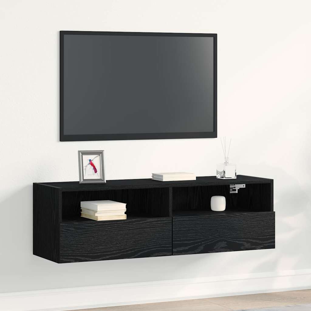 TV Wall Cabinet Black Oak 100x30x30cm Engineered Wood