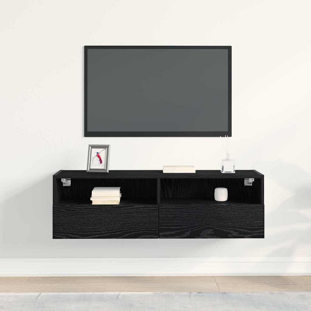 TV Wall Cabinet Black Oak 100x30x30cm Engineered Wood