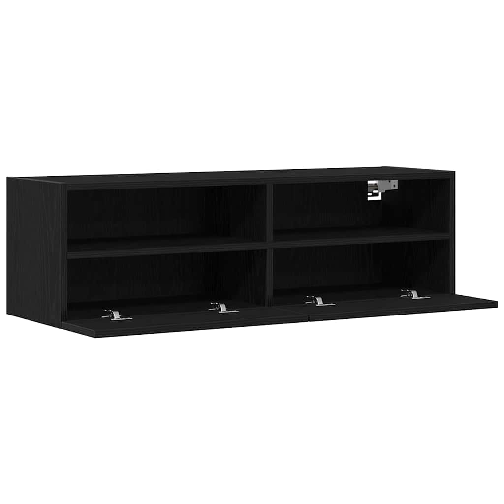 TV Wall Cabinet 2 pcs Black oak 100x30x30cm Engineered Wood