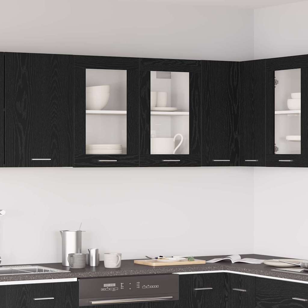 Hanging Glass Cabinet Black oak 80 x 31 x 60 cm Engineered wood