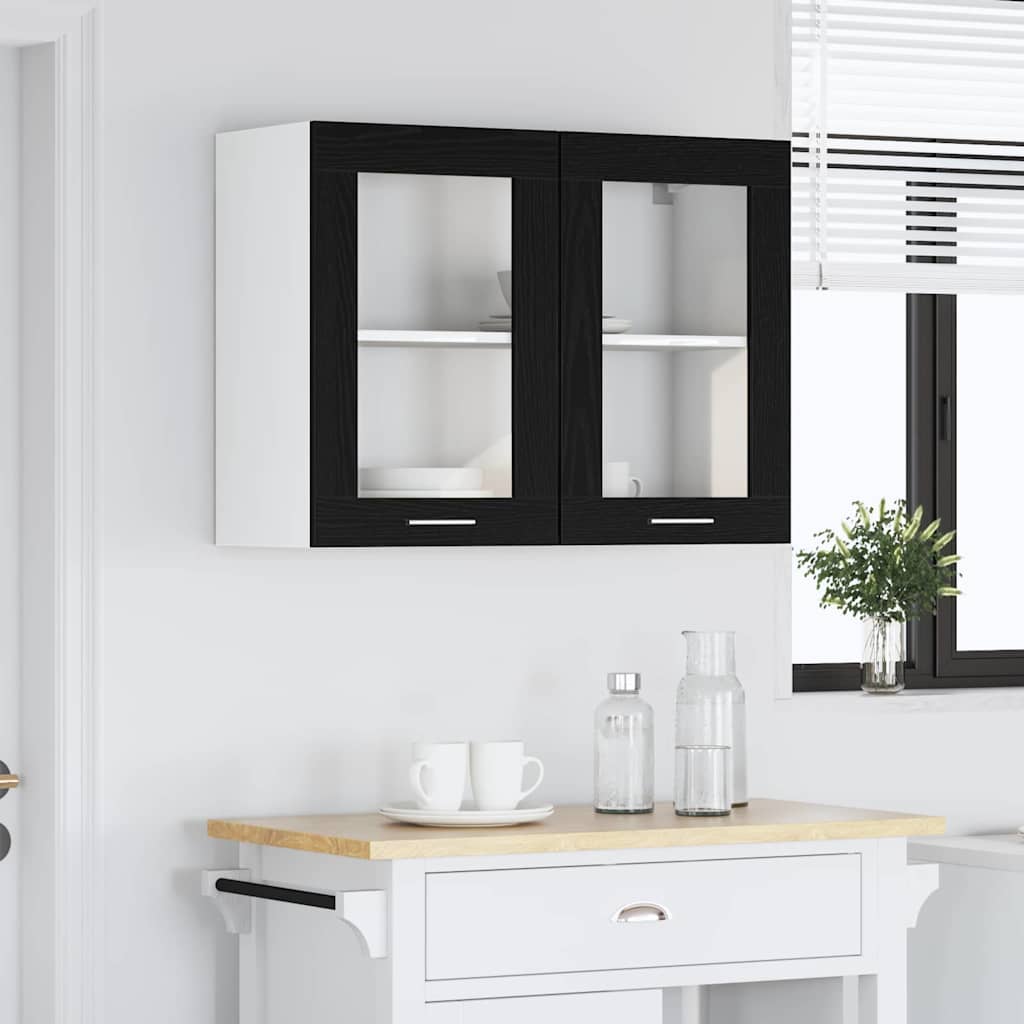 Hanging Glass Cabinet Black oak 80 x 31 x 60 cm Engineered wood