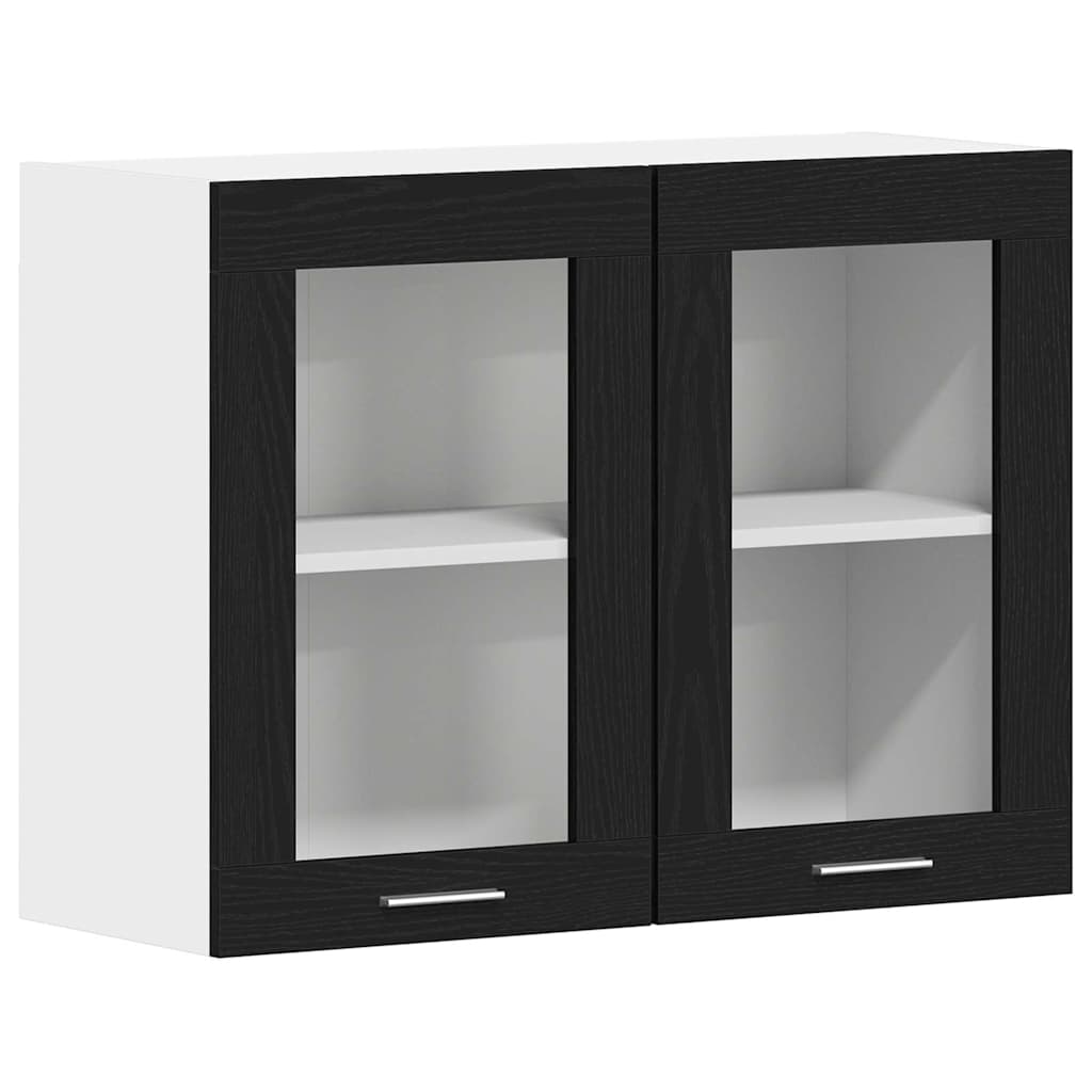 Hanging Glass Cabinet Black oak 80 x 31 x 60 cm Engineered wood