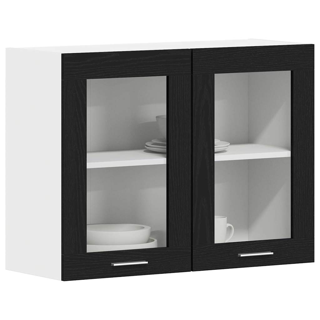 Hanging Glass Cabinet Black oak 80 x 31 x 60 cm Engineered wood