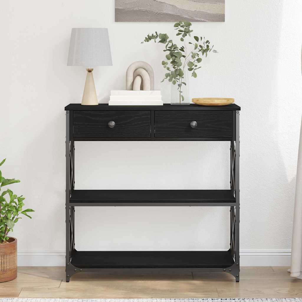 Console Table with Drawer with Shelf Black oak 75 x 28 x 75 cm