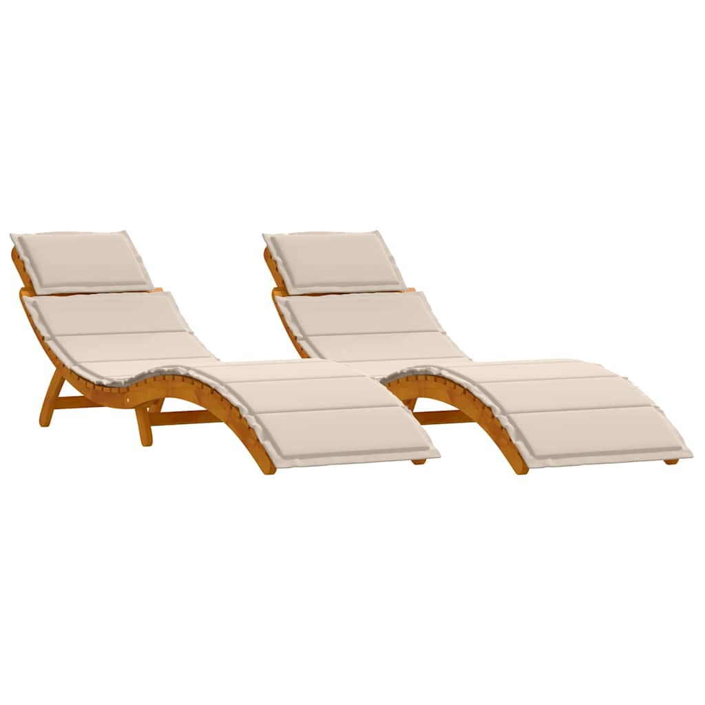 Sun lounger 2 pcs White 184 x 55 x 64cm Solid Acacia wood