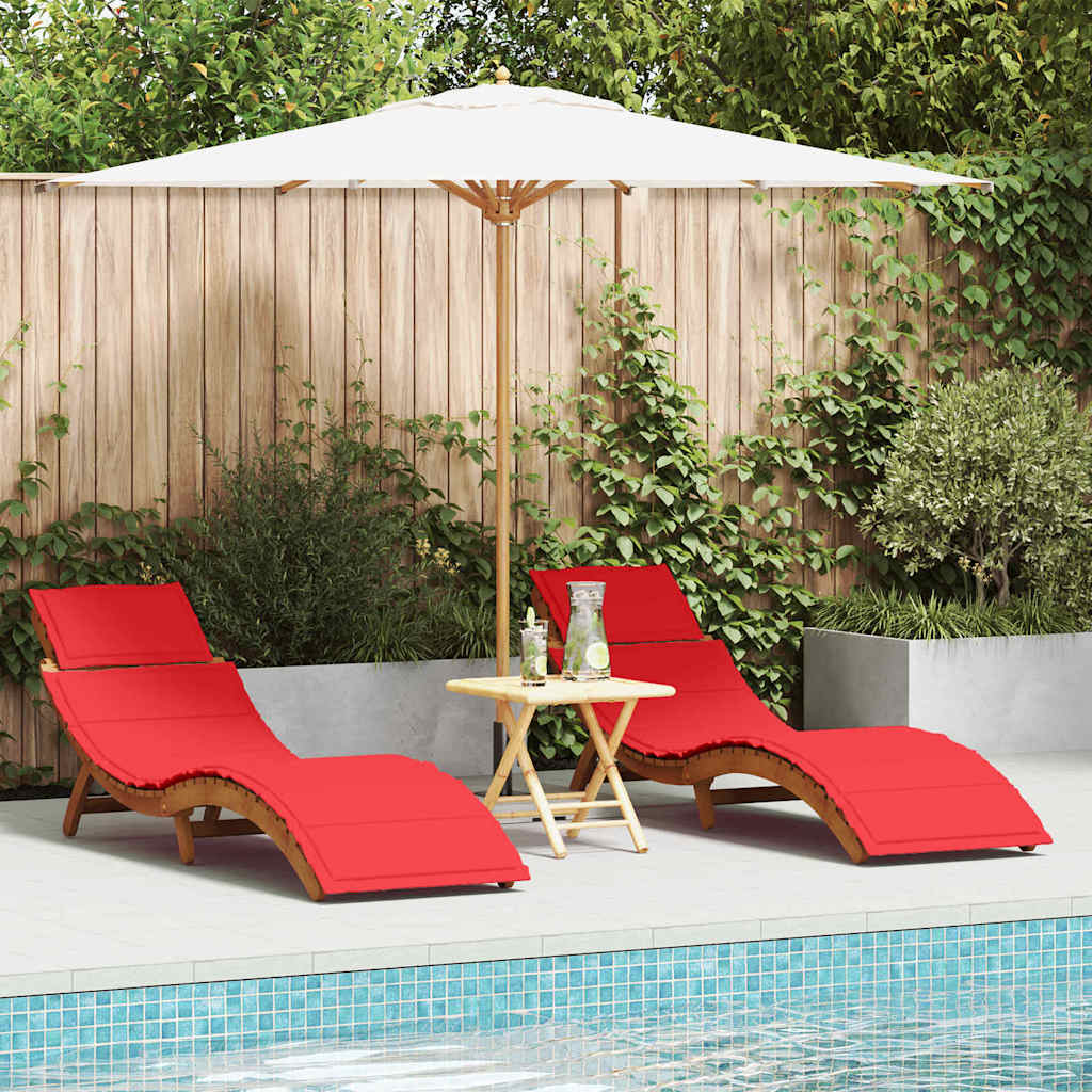 Sun lounger 2 pcs Red 184 x 55 x 64cm Solid Acacia wood