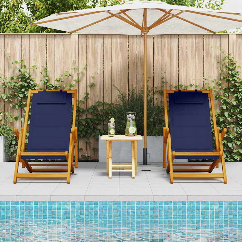 Beach Chair with Cushion 2 pcs Brown x x Solid Acacia wood