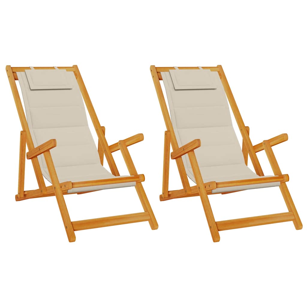 Beach Chair with Cushion 2 pcs Brown x x Solid Acacia wood