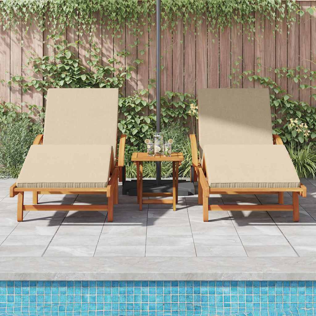 Sun Lounger 2 pcs Beige 200 x 67 x 84cm Solid Acacia wood