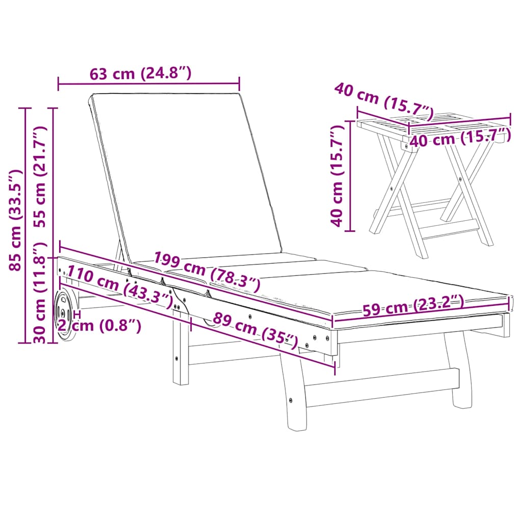Sun Lounger 3 pcs Brown 40 x 40 x 40cm Solid Acacia wood