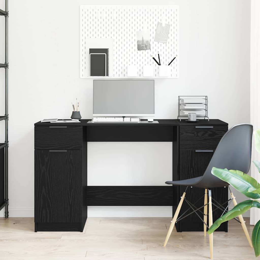 Desk with Drawer Black oak 133 x 50 x 75 cm Engineered wood