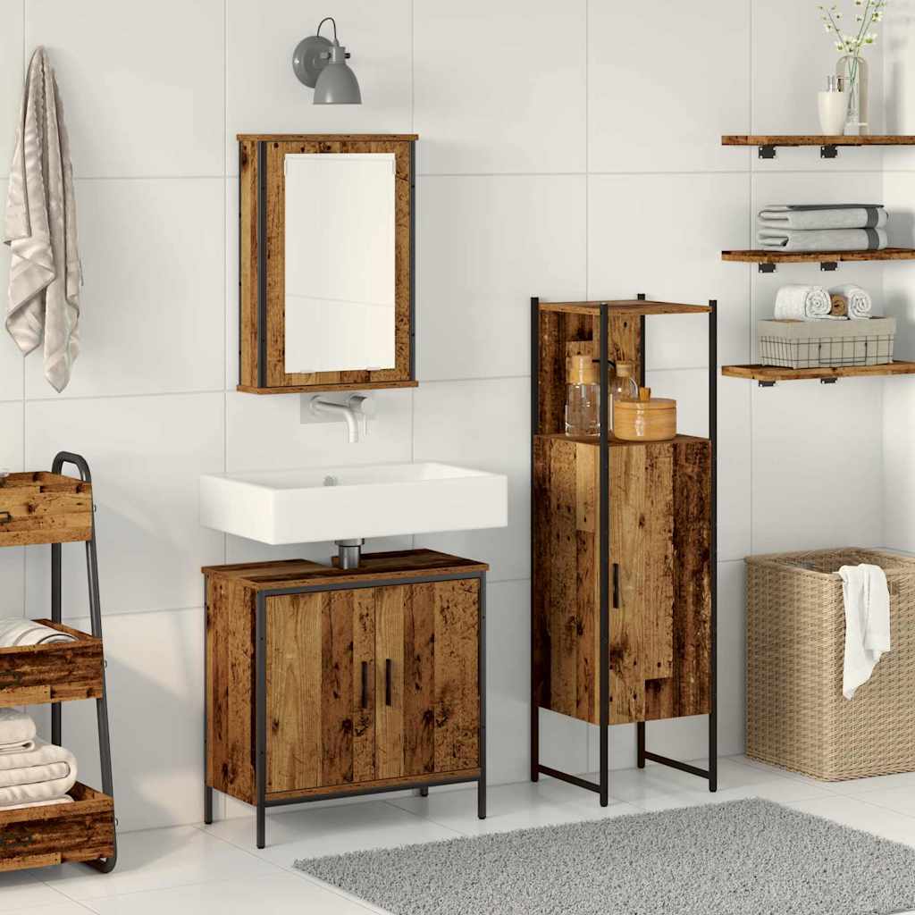 Bathroom Furniture Set with Door 3 pcs Brown 33 x 33 x 120.5 cm