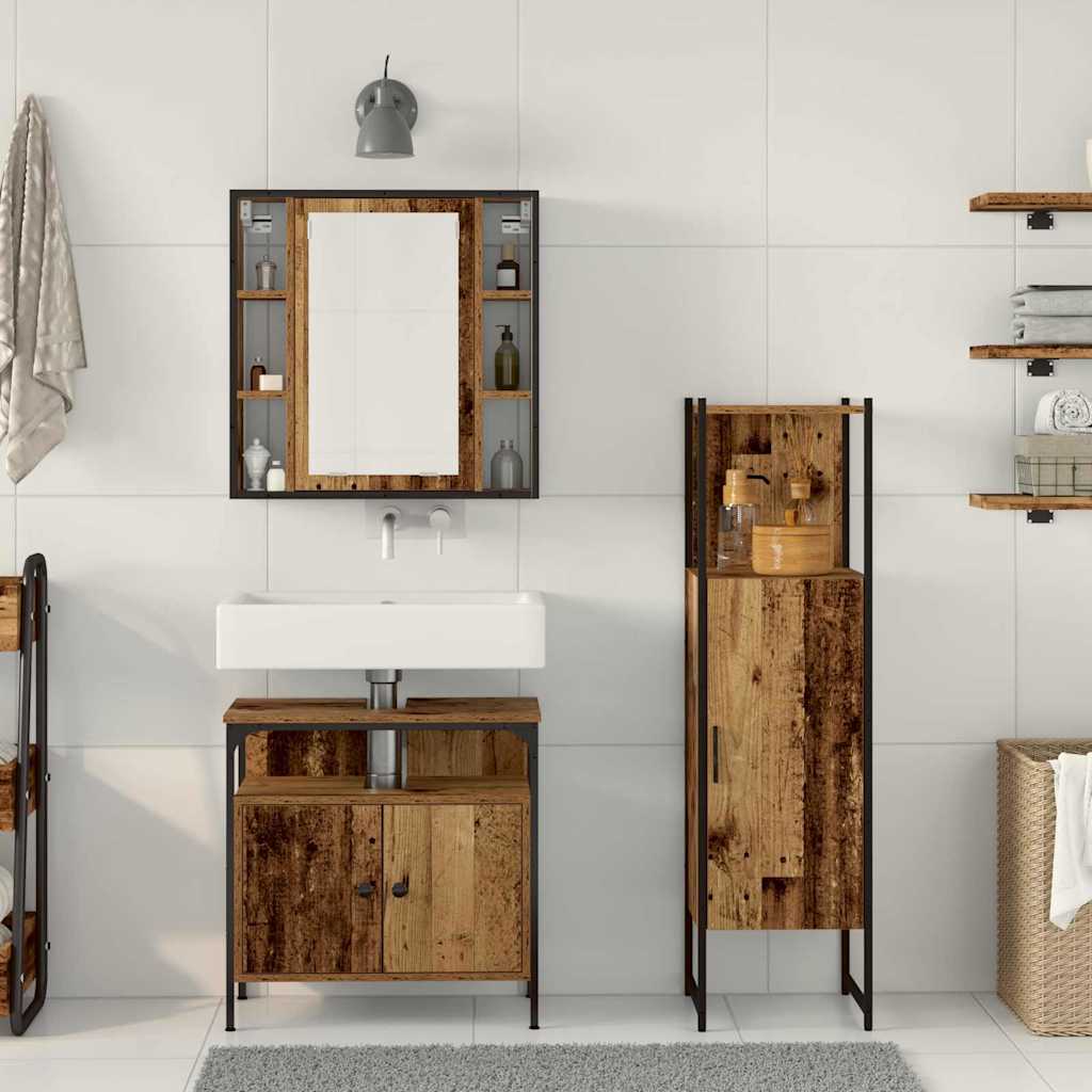 Bathroom Furniture Set with Shelf 3 pcs Brown 60 x 30 x 60 cm