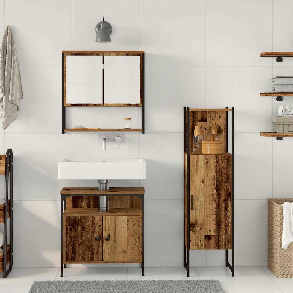 Bathroom Furniture Set with Door 3 pcs Brown 33 x 33 x 120.5 cm