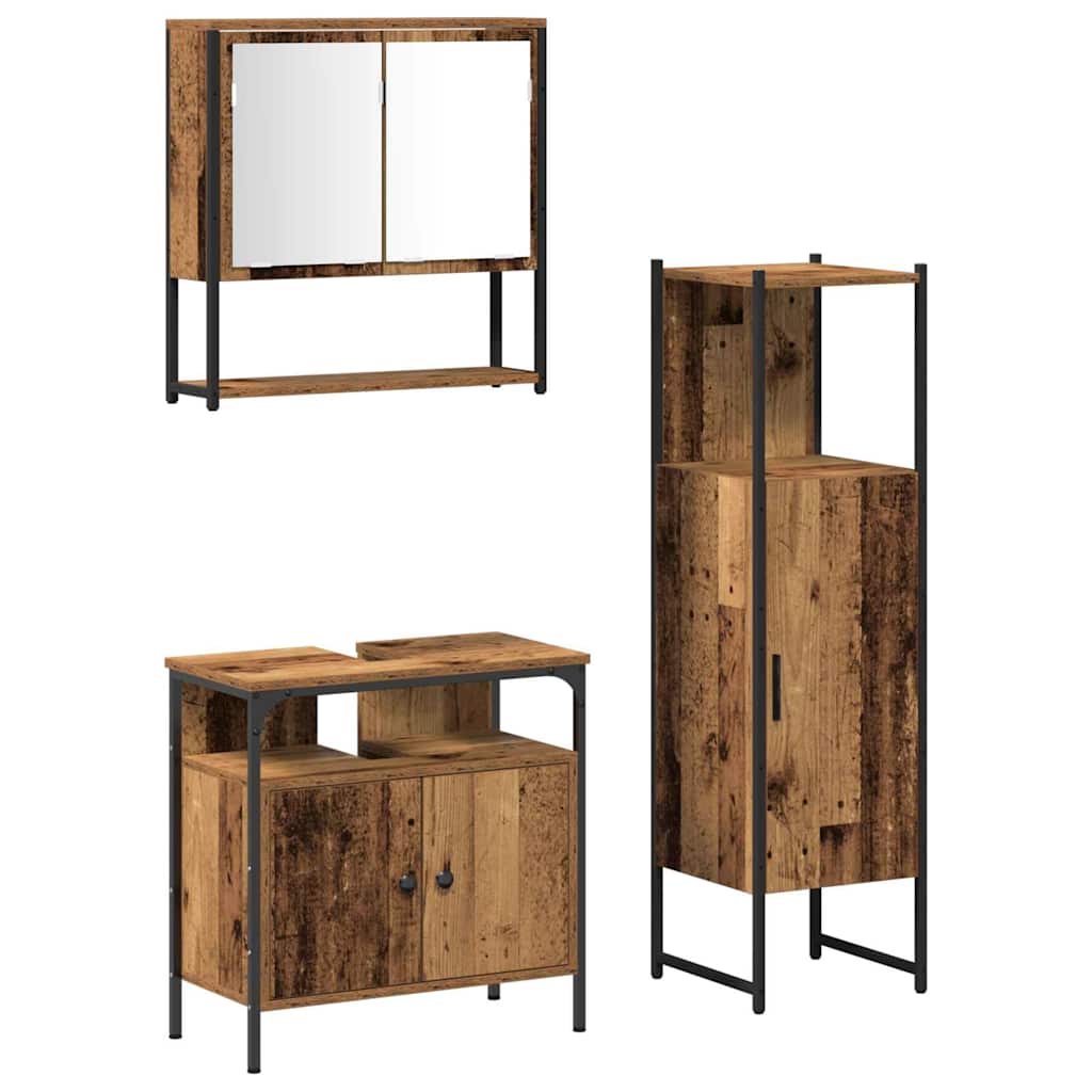 Bathroom Furniture Set with Door 3 pcs Brown 33 x 33 x 120.5 cm