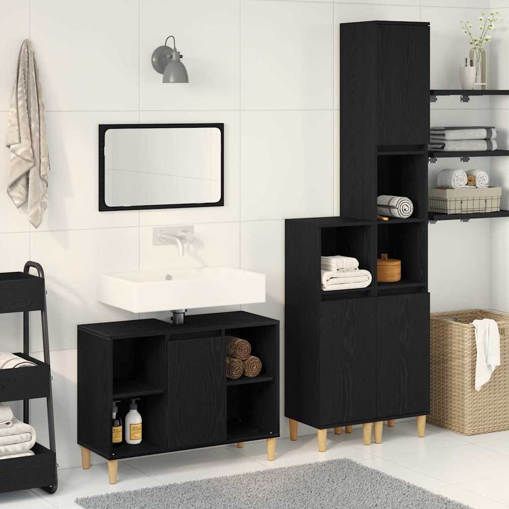 Bathroom Furniture Set with Storage 3 pcs Black 60 x 30 x 60 cm