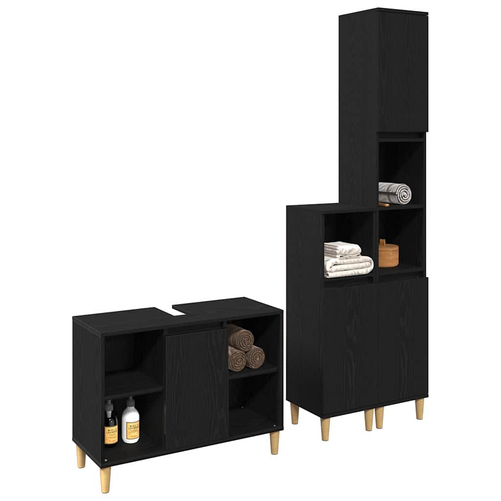 Bathroom Furniture Set with Storage 3 pcs Black 60 x 30 x 60 cm