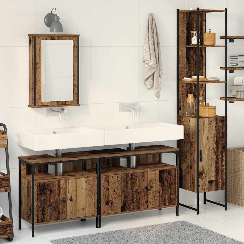 Bathroom Furniture Set 4 pcs Old wood 33 x 33 x 185.5 cm